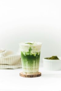 Matcha shake topped with fresh cream